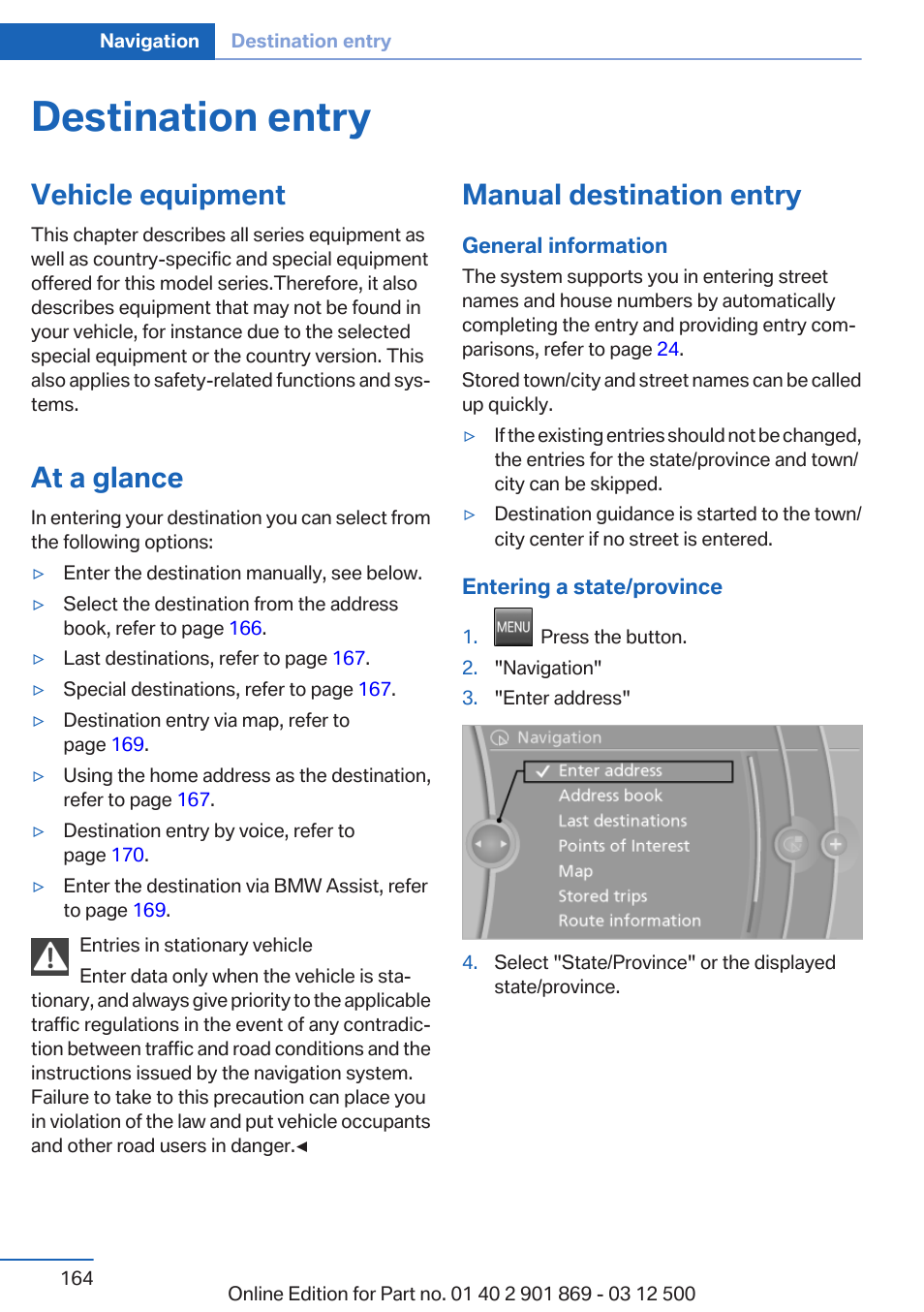 Destination entry, Vehicle equipment, At a glance | Manual destination entry | BMW 2013 X5 User Manual | Page 164 / 339