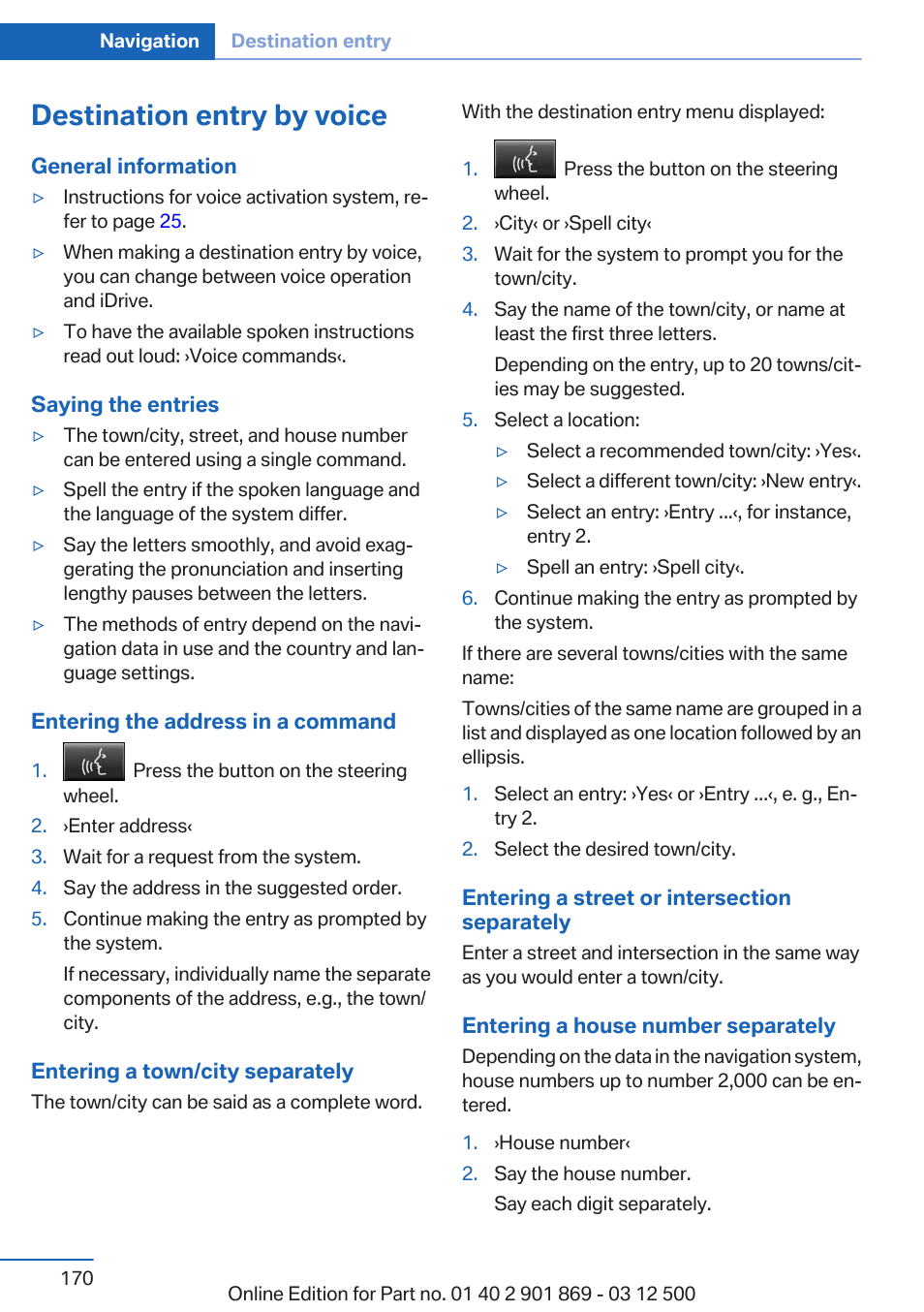 Destination entry by voice | BMW 2013 X5 User Manual | Page 170 / 339