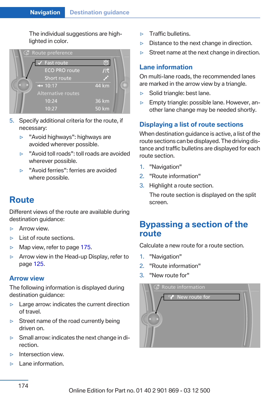 Route, Bypassing a section of the route | BMW 2013 X5 User Manual | Page 174 / 339