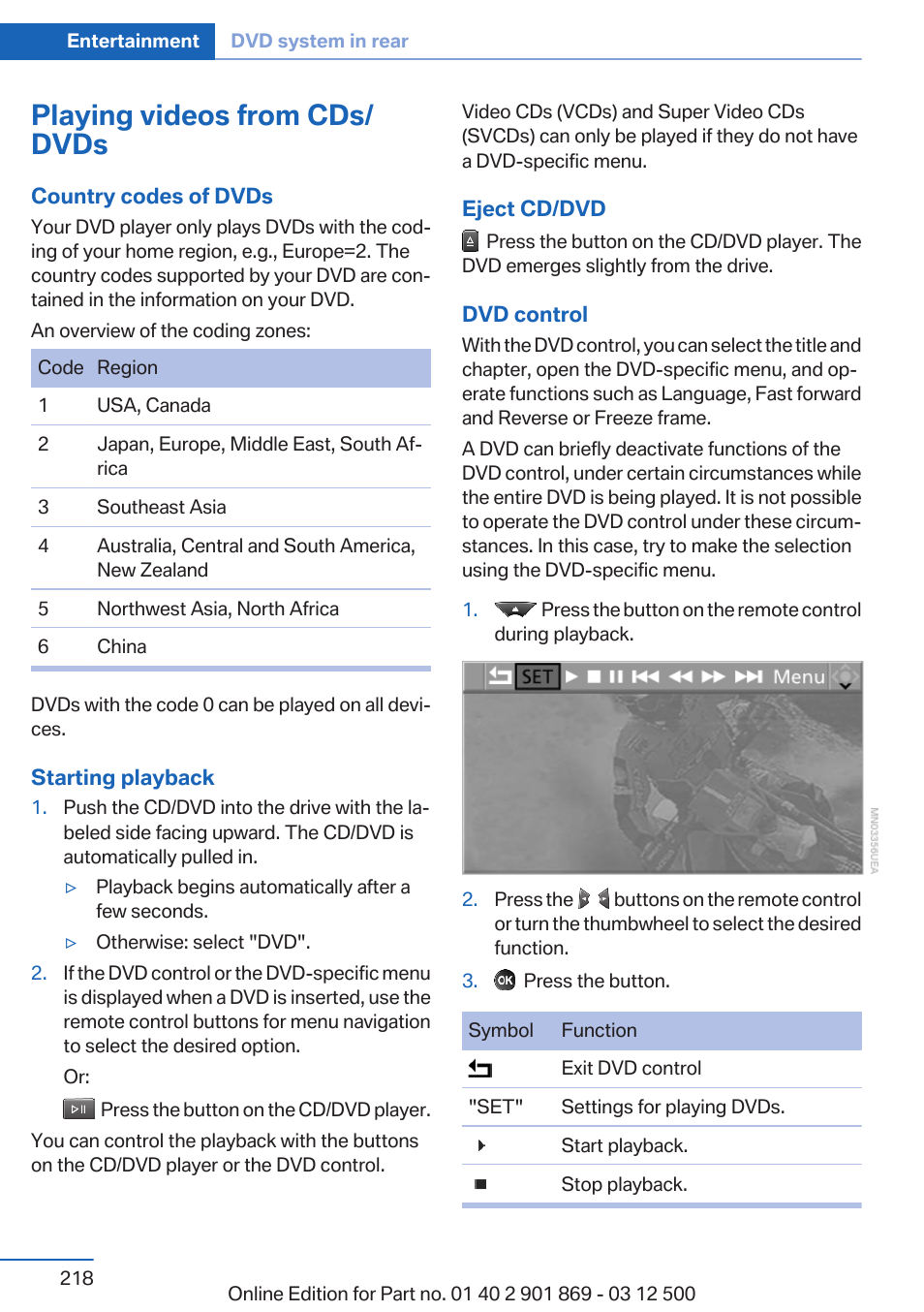 Playing videos from cds/dvds, Playing videos from cds/ dvds | BMW 2013 X5 User Manual | Page 218 / 339