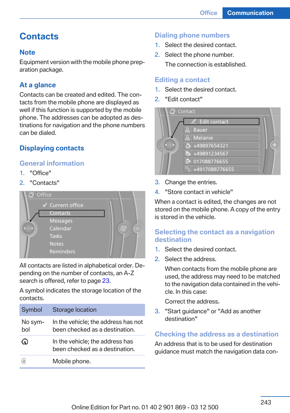 Contacts | BMW 2013 X5 User Manual | Page 243 / 339