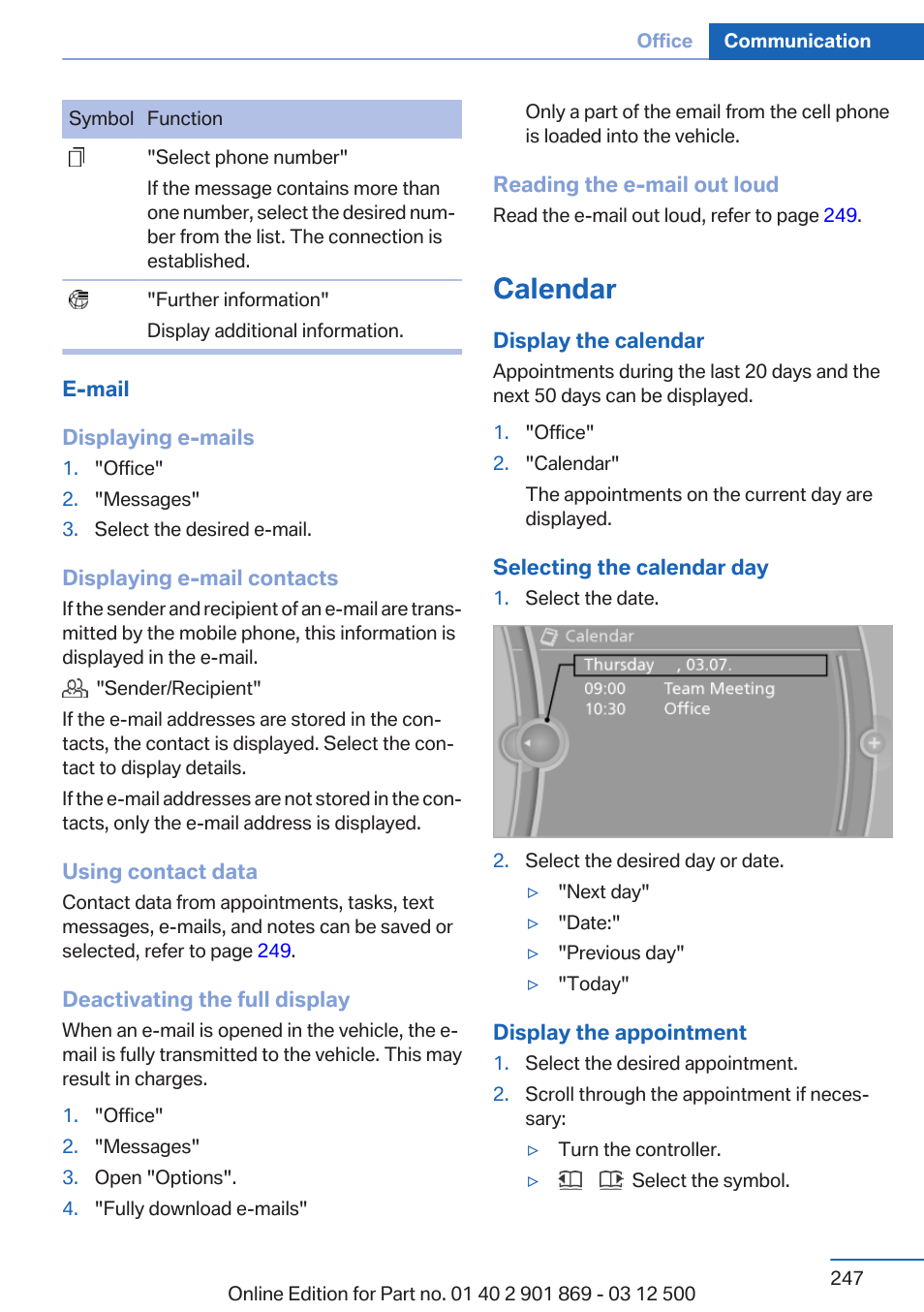 Calendar | BMW 2013 X5 User Manual | Page 247 / 339