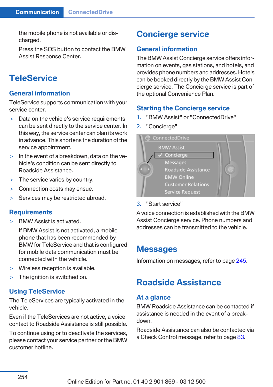 Teleservice, Concierge service, Messages | Roadside assistance | BMW 2013 X5 User Manual | Page 254 / 339