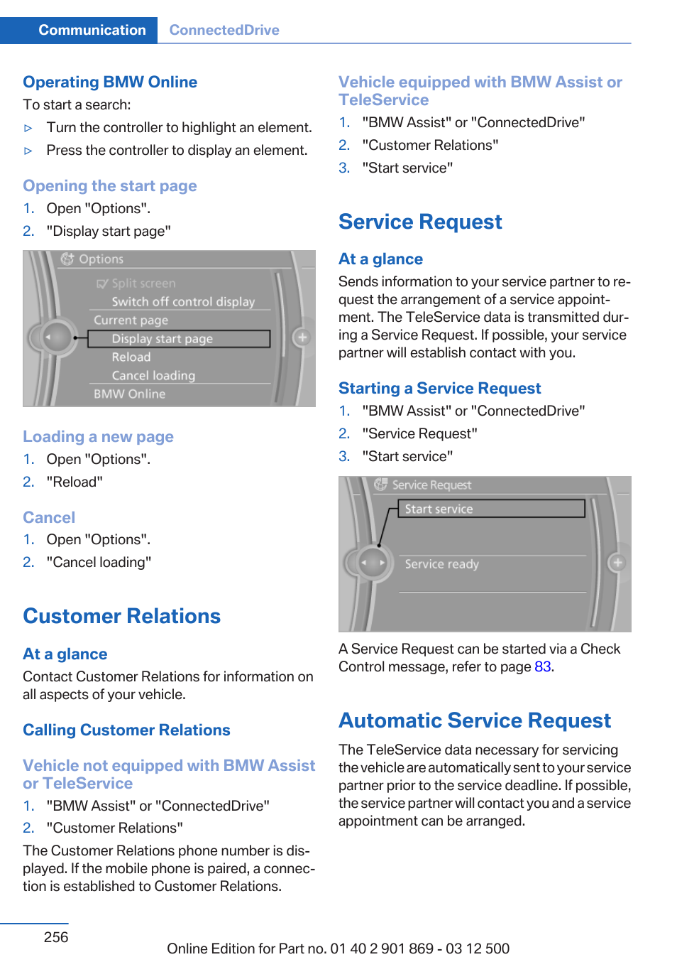 Customer relations, Service request, Automatic service request | BMW 2013 X5 User Manual | Page 256 / 339