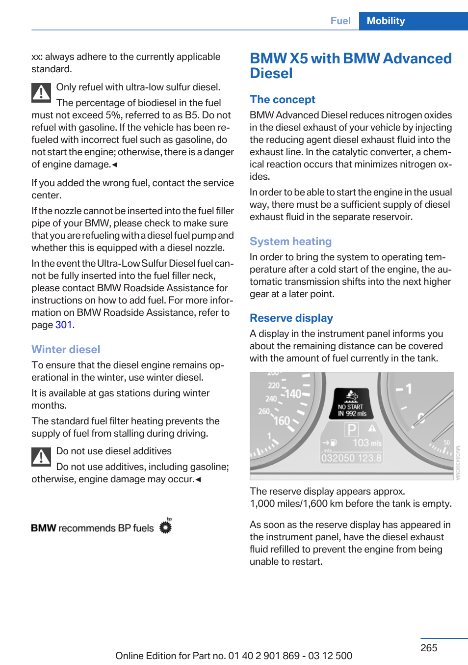 Bmw x5 with bmw advanced diesel | BMW 2013 X5 User Manual | Page 265 / 339