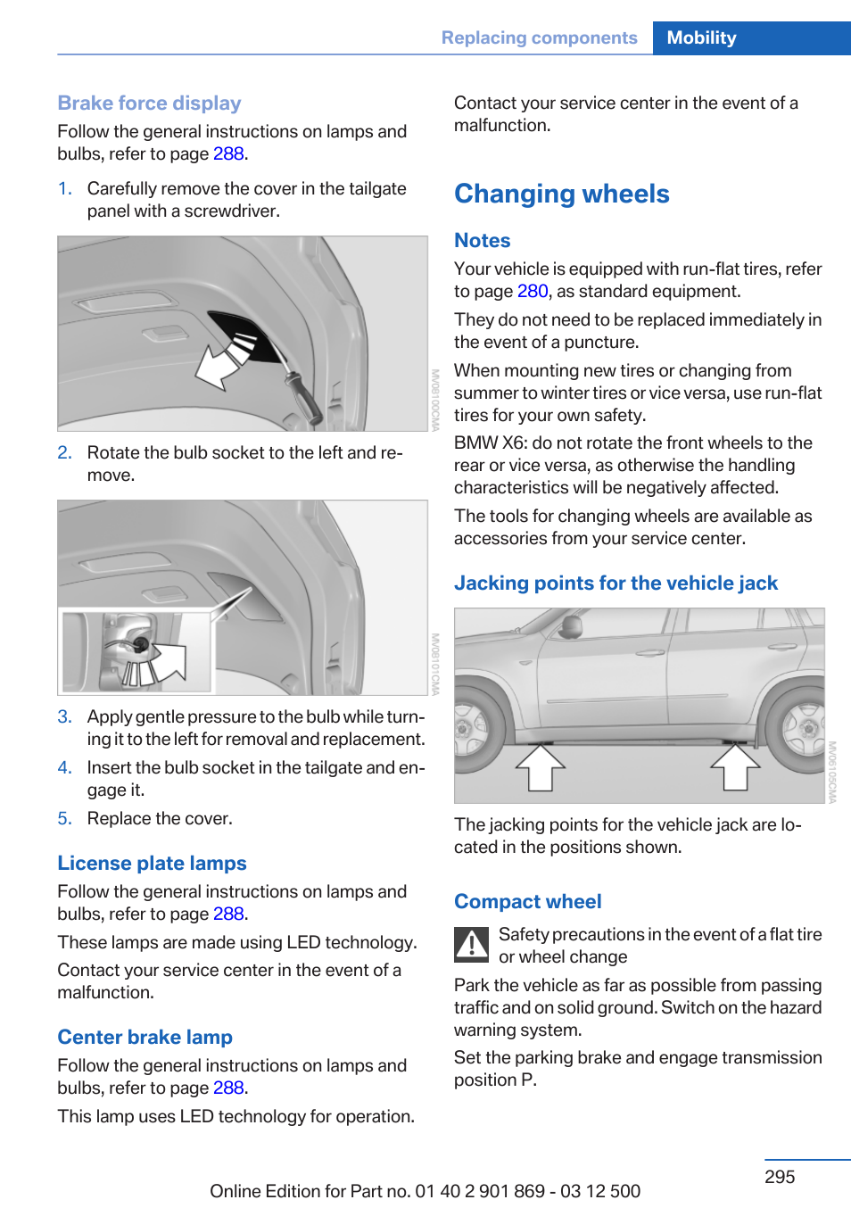 Changing wheels | BMW 2013 X5 User Manual | Page 295 / 339