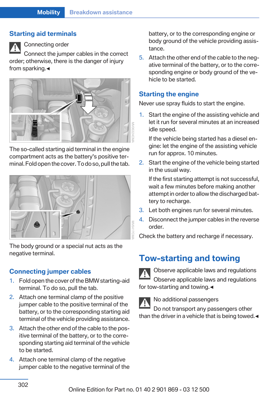 Tow-starting and towing, In the engine compartment | BMW 2013 X5 User Manual | Page 302 / 339