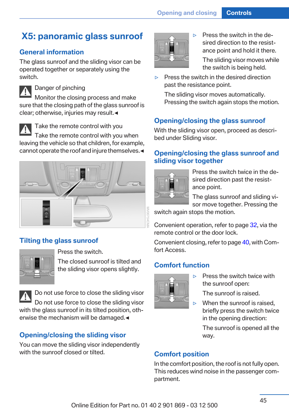 X5: panoramic glass sunroof | BMW 2013 X5 User Manual | Page 45 / 339