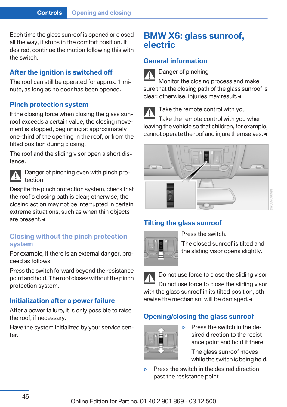 Bmw x6: glass sunroof, electric | BMW 2013 X5 User Manual | Page 46 / 339