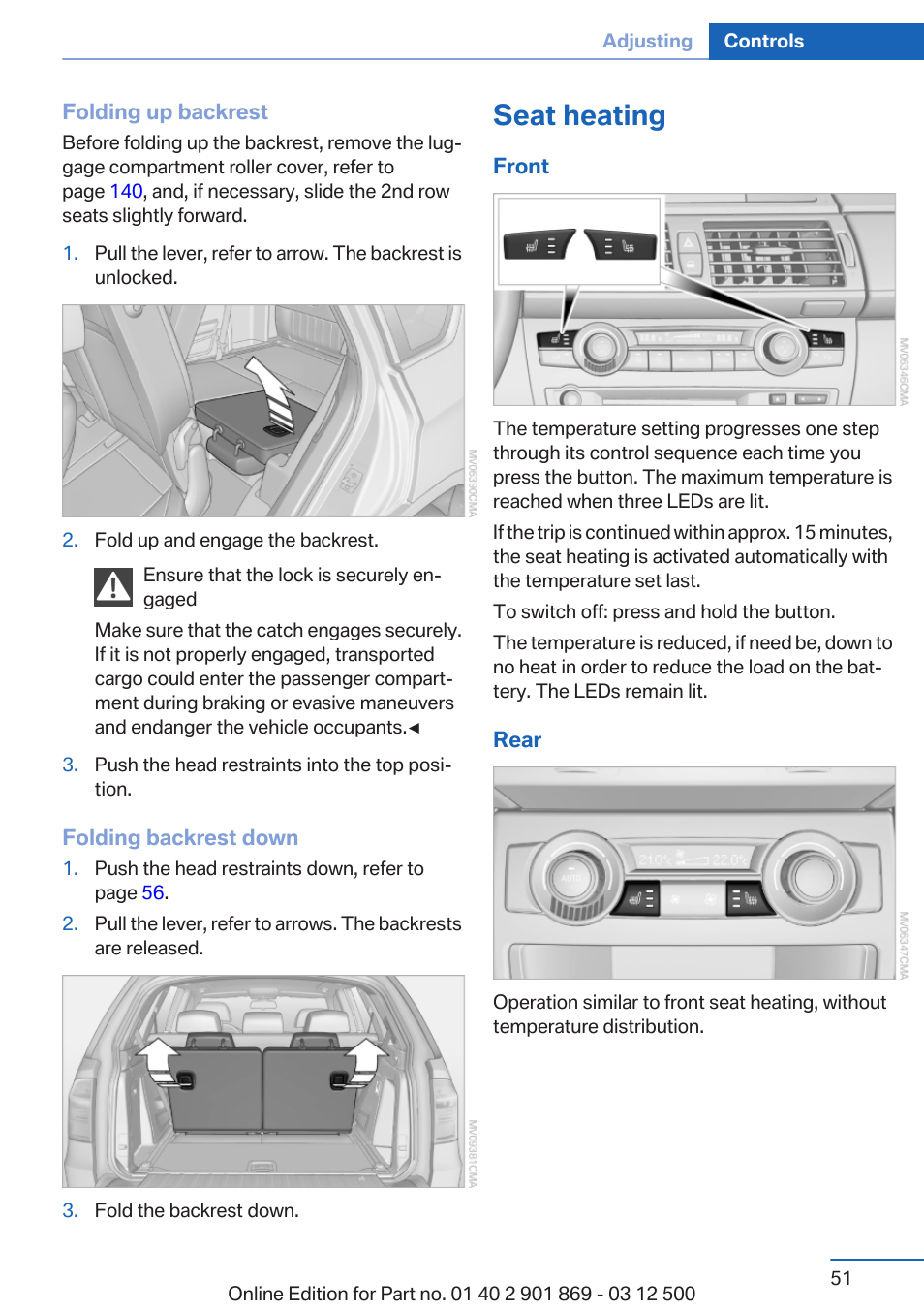 Seat heating | BMW 2013 X5 User Manual | Page 51 / 339