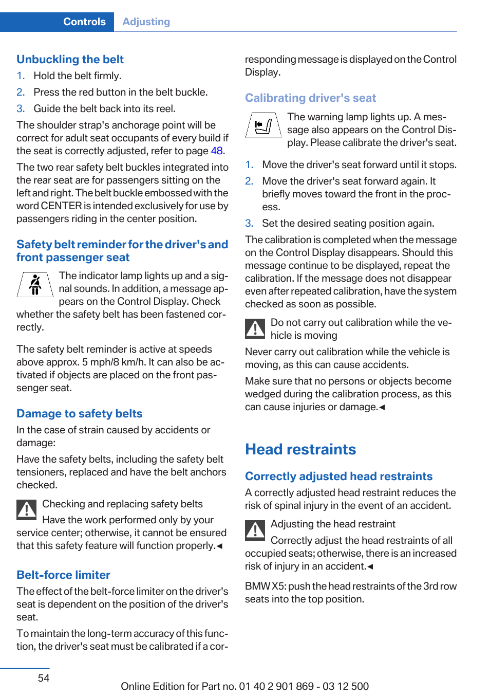 Head restraints | BMW 2013 X5 User Manual | Page 54 / 339