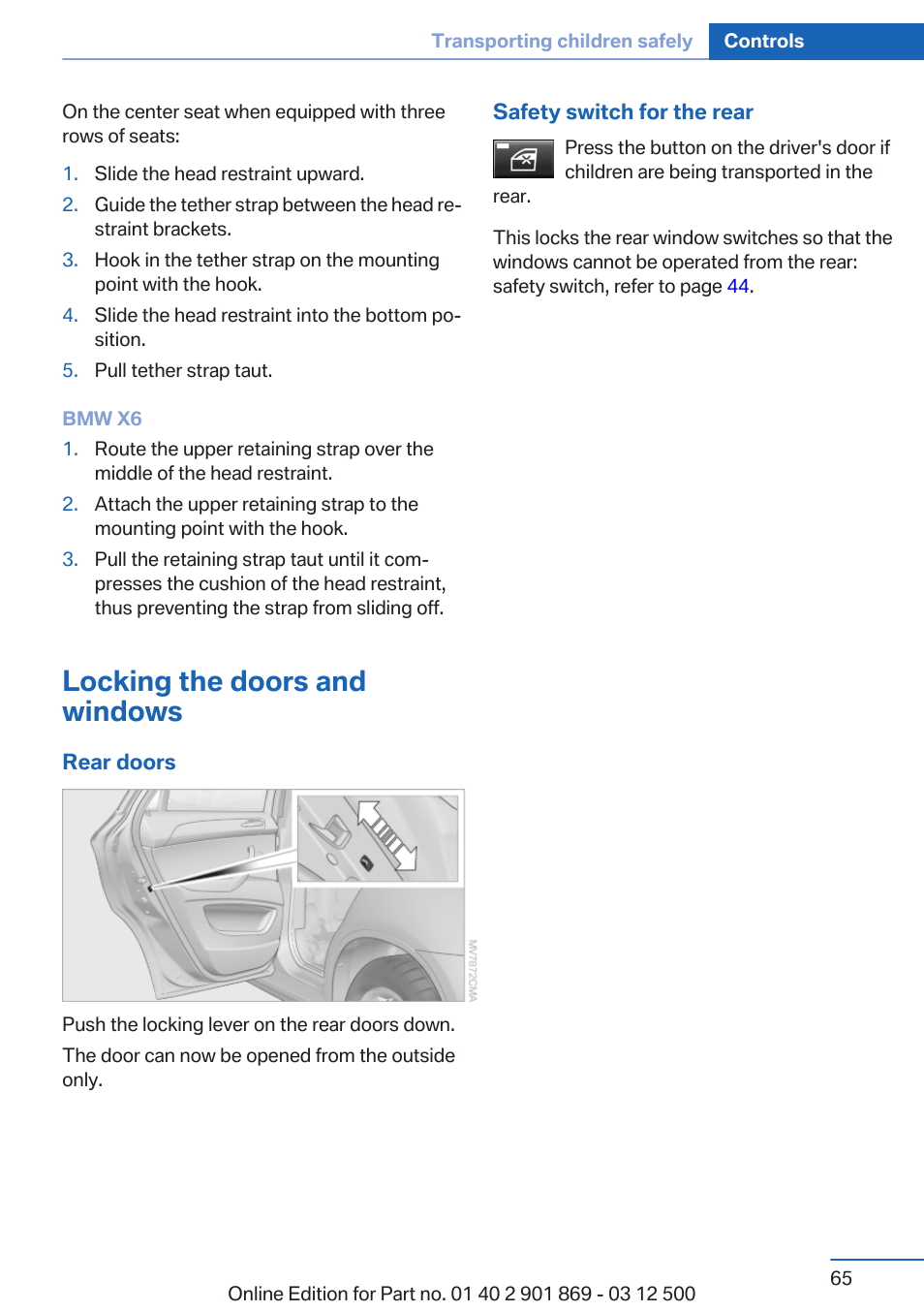 Locking the doors and windows | BMW 2013 X5 User Manual | Page 65 / 339