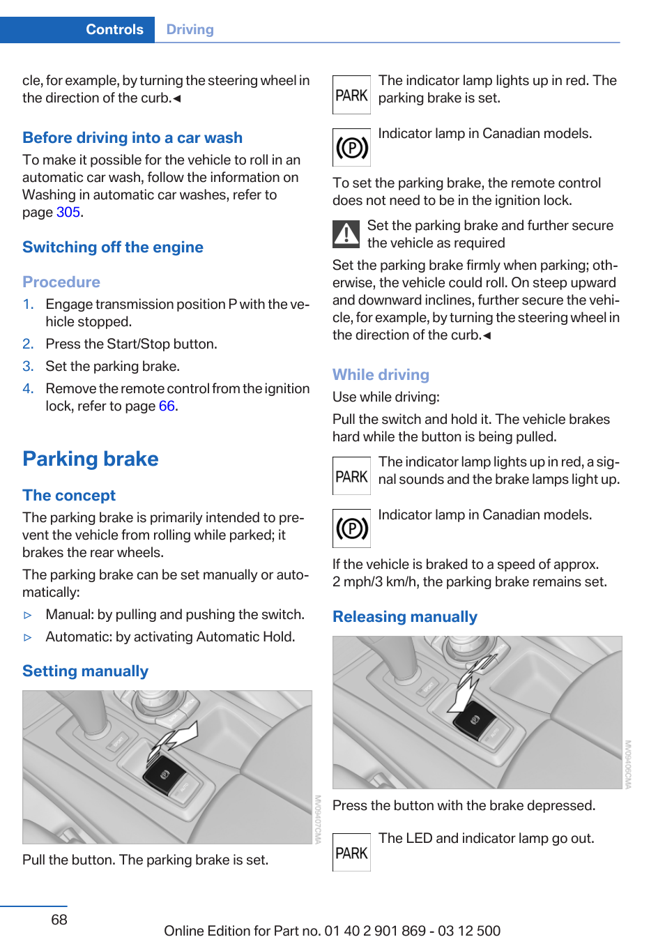 Parking brake | BMW 2013 X5 User Manual | Page 68 / 339