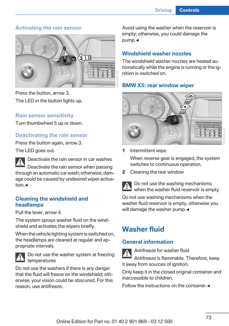 Washer fluid | BMW 2013 X5 User Manual | Page 73 / 339