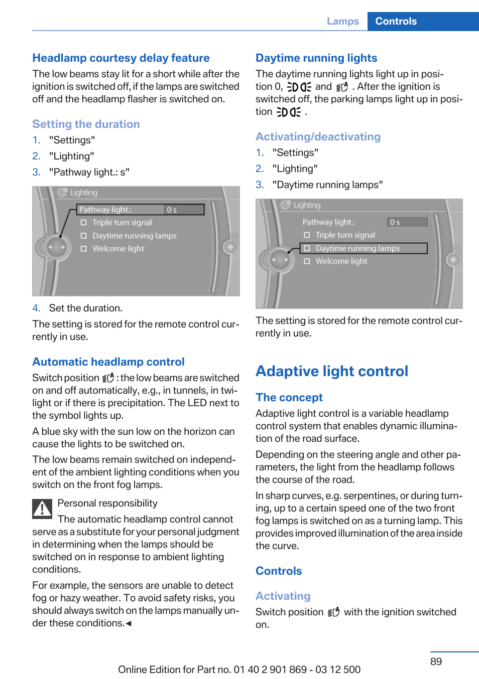 Adaptive light control | BMW 2013 X5 User Manual | Page 89 / 339