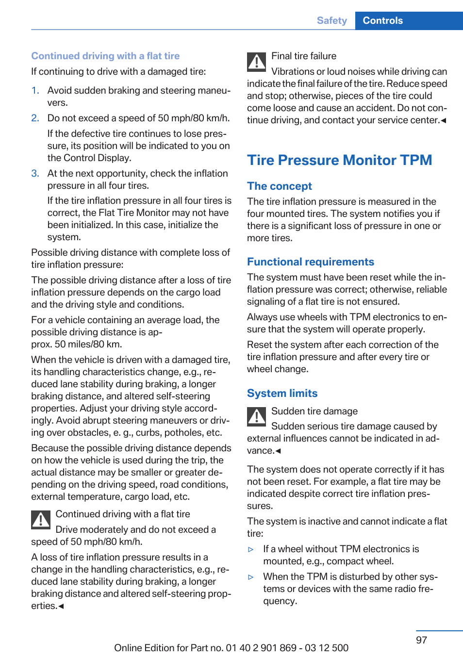 Tire pressure monitor tpm | BMW 2013 X5 User Manual | Page 97 / 339