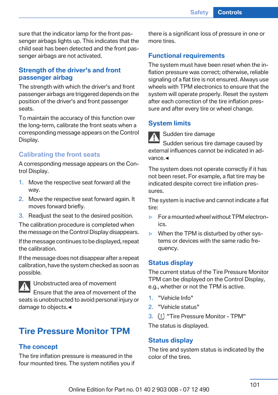 Tire pressure monitor tpm | BMW 2013 5 Series User Manual | Page 101 / 252