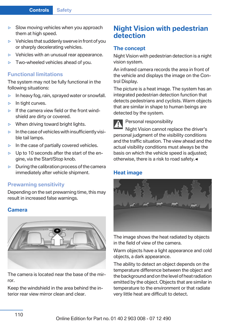 Night vision with pedestrian detection, Tection | BMW 2013 5 Series User Manual | Page 110 / 252