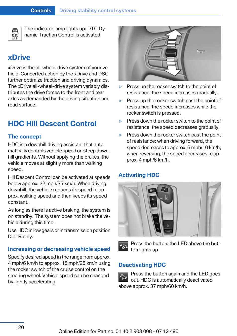 Xdrive, Hdc hill descent control | BMW 2013 5 Series User Manual | Page 120 / 252