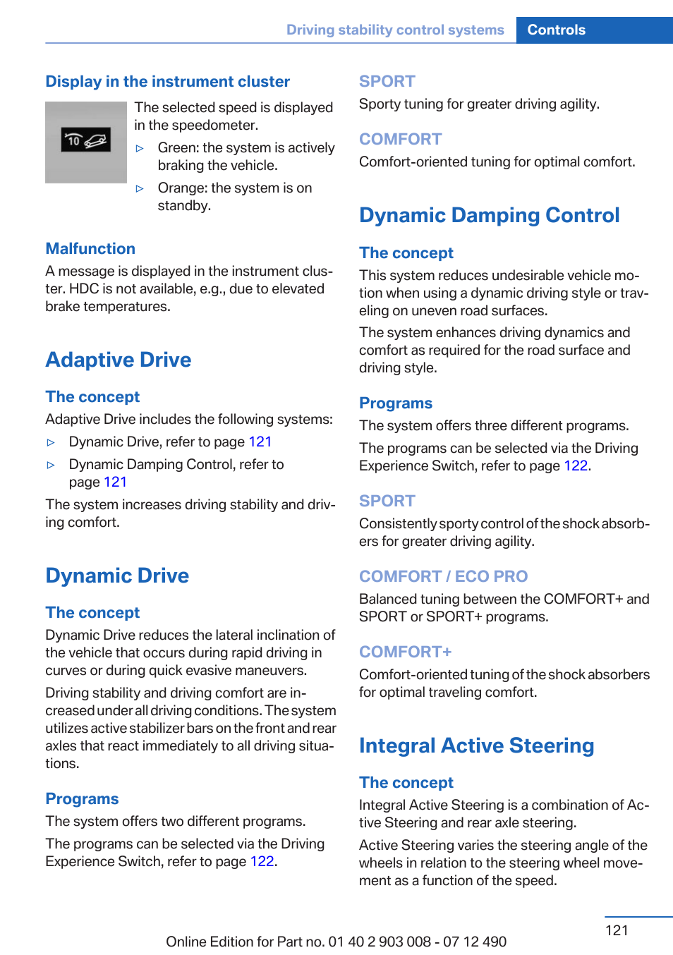 Adaptive drive, Dynamic drive, Dynamic damping control | Integral active steering | BMW 2013 5 Series User Manual | Page 121 / 252