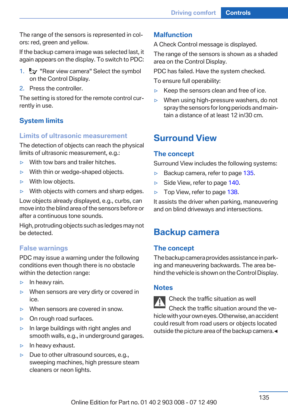 Surround view, Backup camera | BMW 2013 5 Series User Manual | Page 135 / 252