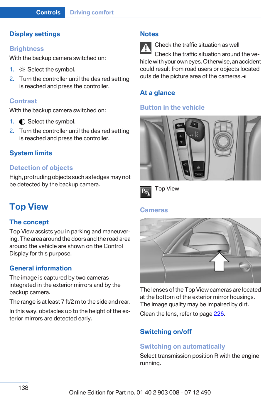 Top view | BMW 2013 5 Series User Manual | Page 138 / 252