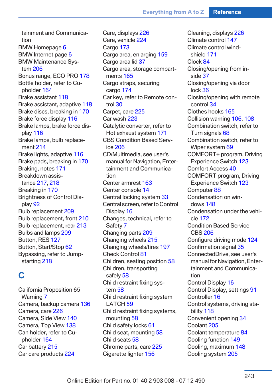 BMW 2013 5 Series User Manual | Page 243 / 252