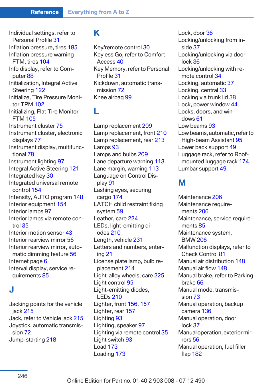 BMW 2013 5 Series User Manual | Page 246 / 252