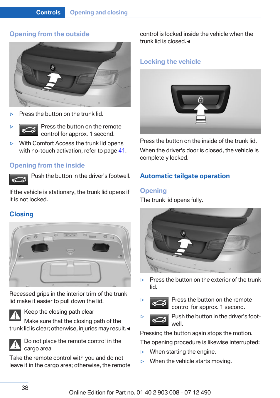 BMW 2013 5 Series User Manual | Page 38 / 252