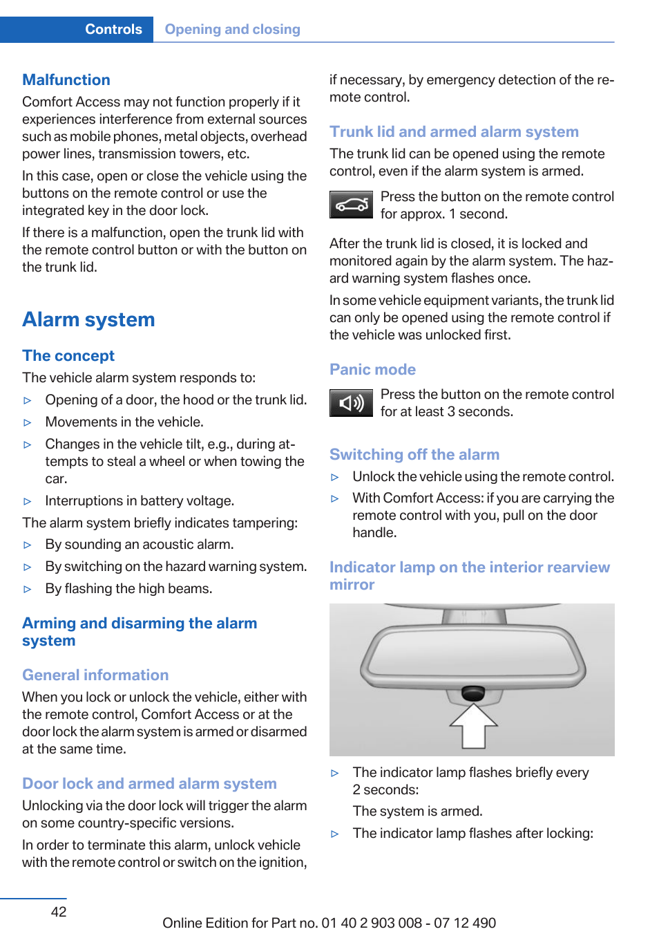 Alarm system | BMW 2013 5 Series User Manual | Page 42 / 252