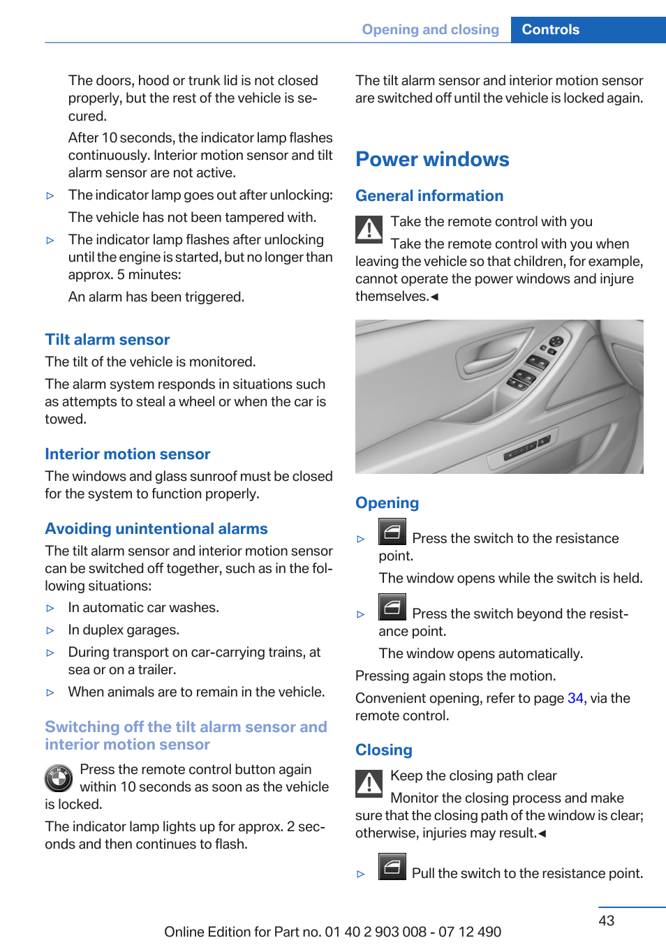 Power windows | BMW 2013 5 Series User Manual | Page 43 / 252