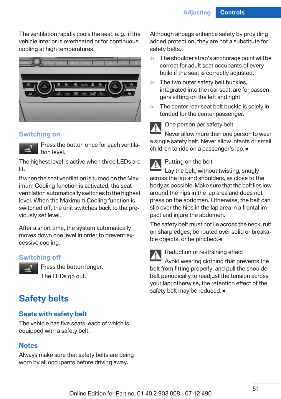 Safety belts | BMW 2013 5 Series User Manual | Page 51 / 252