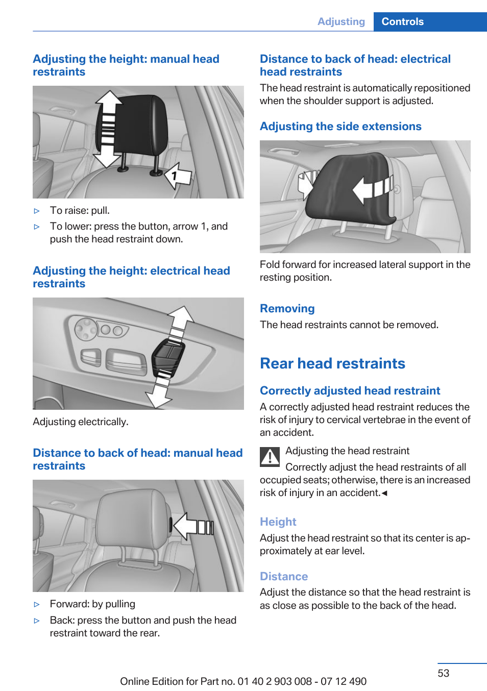 Rear head restraints | BMW 2013 5 Series User Manual | Page 53 / 252