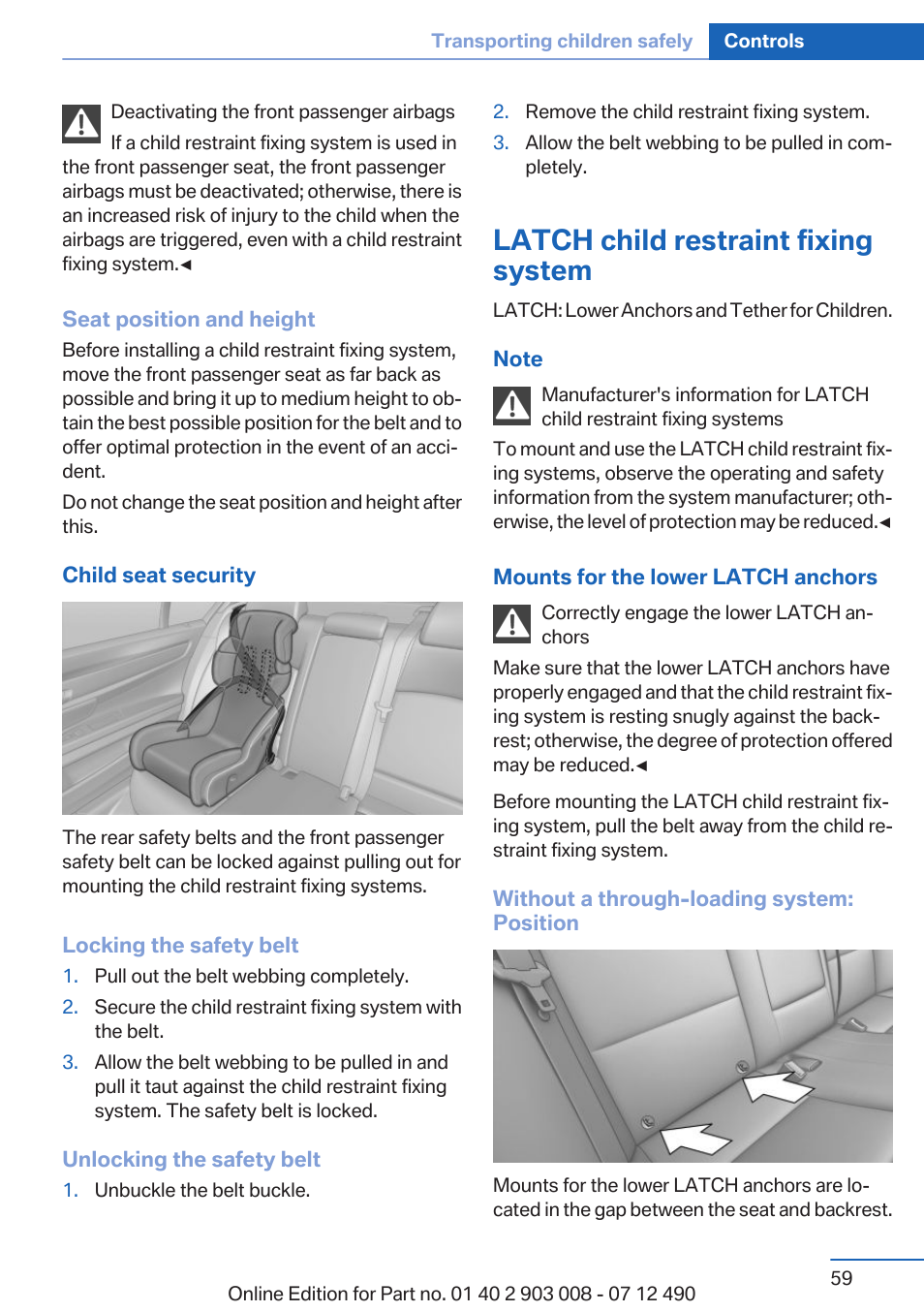 Latch child restraint fixing system | BMW 2013 5 Series User Manual | Page 59 / 252