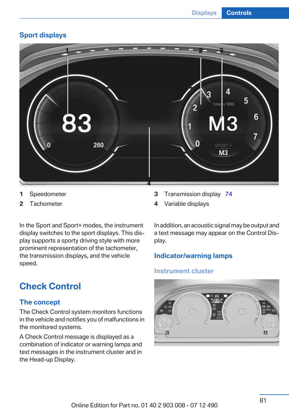 Check control, Indicator/warning lamps, Messages, e.g. check control | BMW 2013 5 Series User Manual | Page 81 / 252