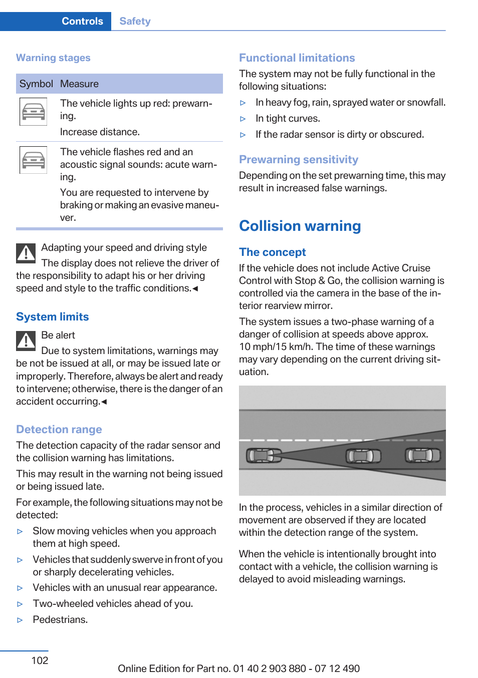 Collision warning | BMW 2013 3 Series User Manual | Page 102 / 242