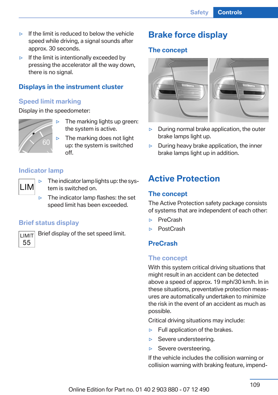 Brake force display, Active protection | BMW 2013 3 Series User Manual | Page 109 / 242