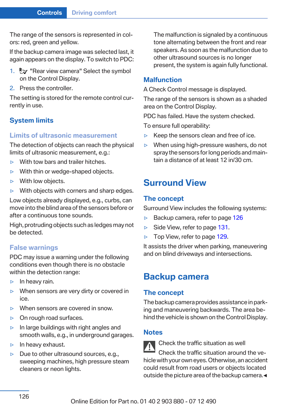 Surround view, Backup camera | BMW 2013 3 Series User Manual | Page 126 / 242