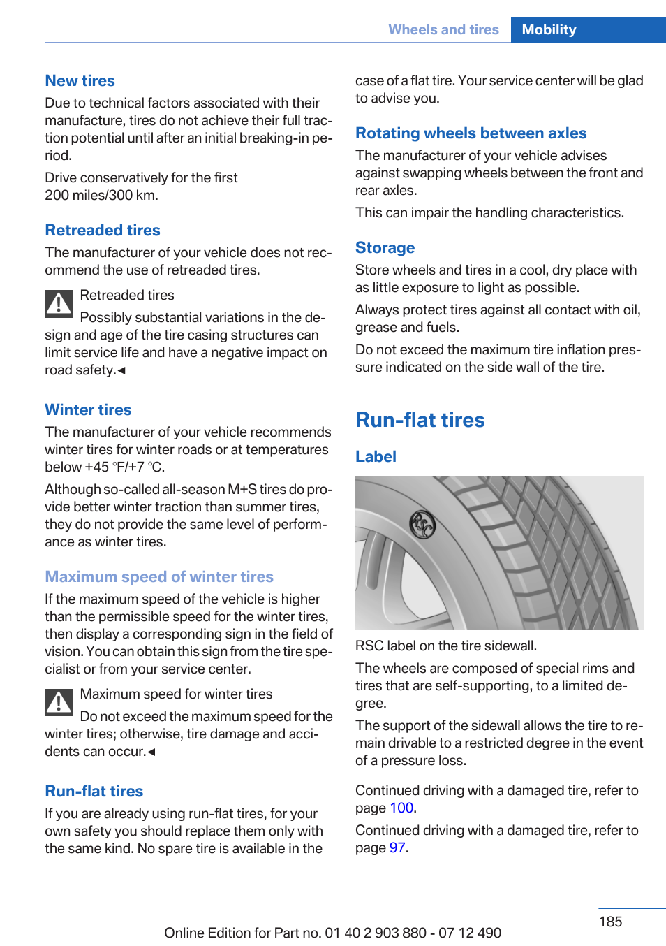 Run-flat tires | BMW 2013 3 Series User Manual | Page 185 / 242