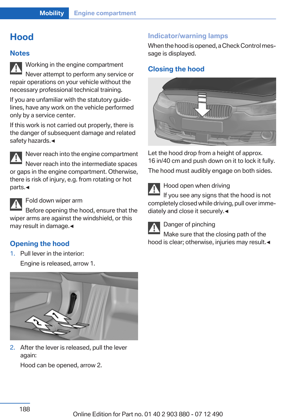 Hood | BMW 2013 3 Series User Manual | Page 188 / 242