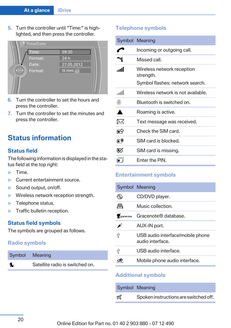 Status information | BMW 2013 3 Series User Manual | Page 20 / 242