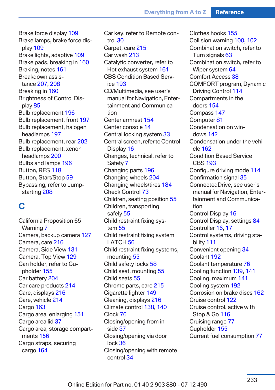 BMW 2013 3 Series User Manual | Page 233 / 242