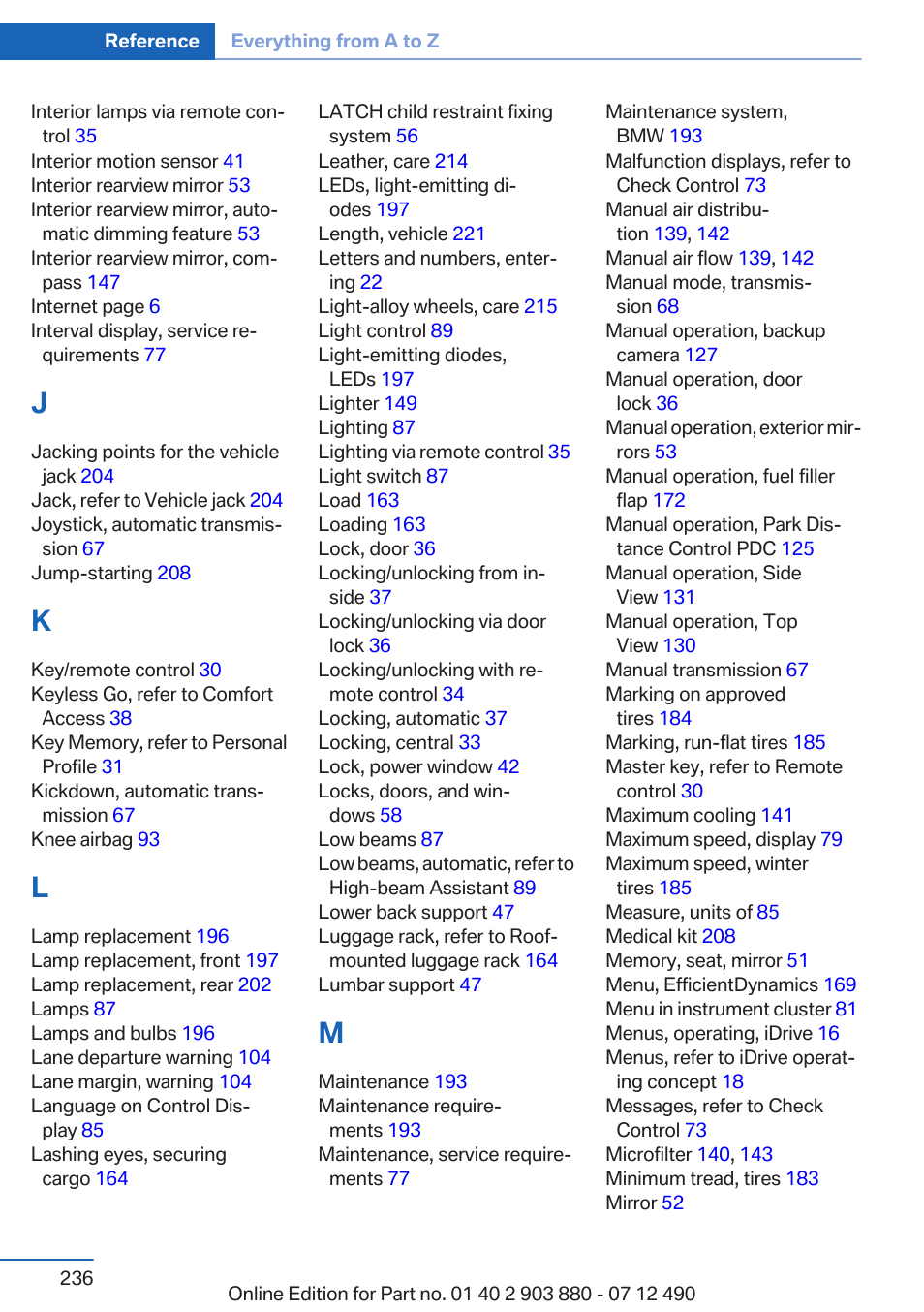 BMW 2013 3 Series User Manual | Page 236 / 242