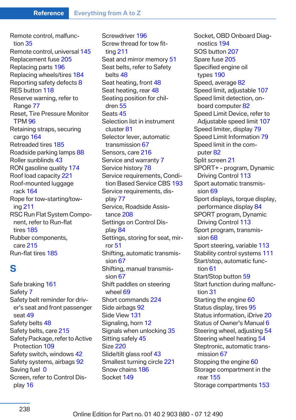 BMW 2013 3 Series User Manual | Page 238 / 242