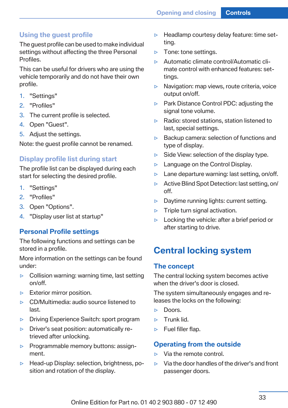 Central locking system | BMW 2013 3 Series User Manual | Page 33 / 242