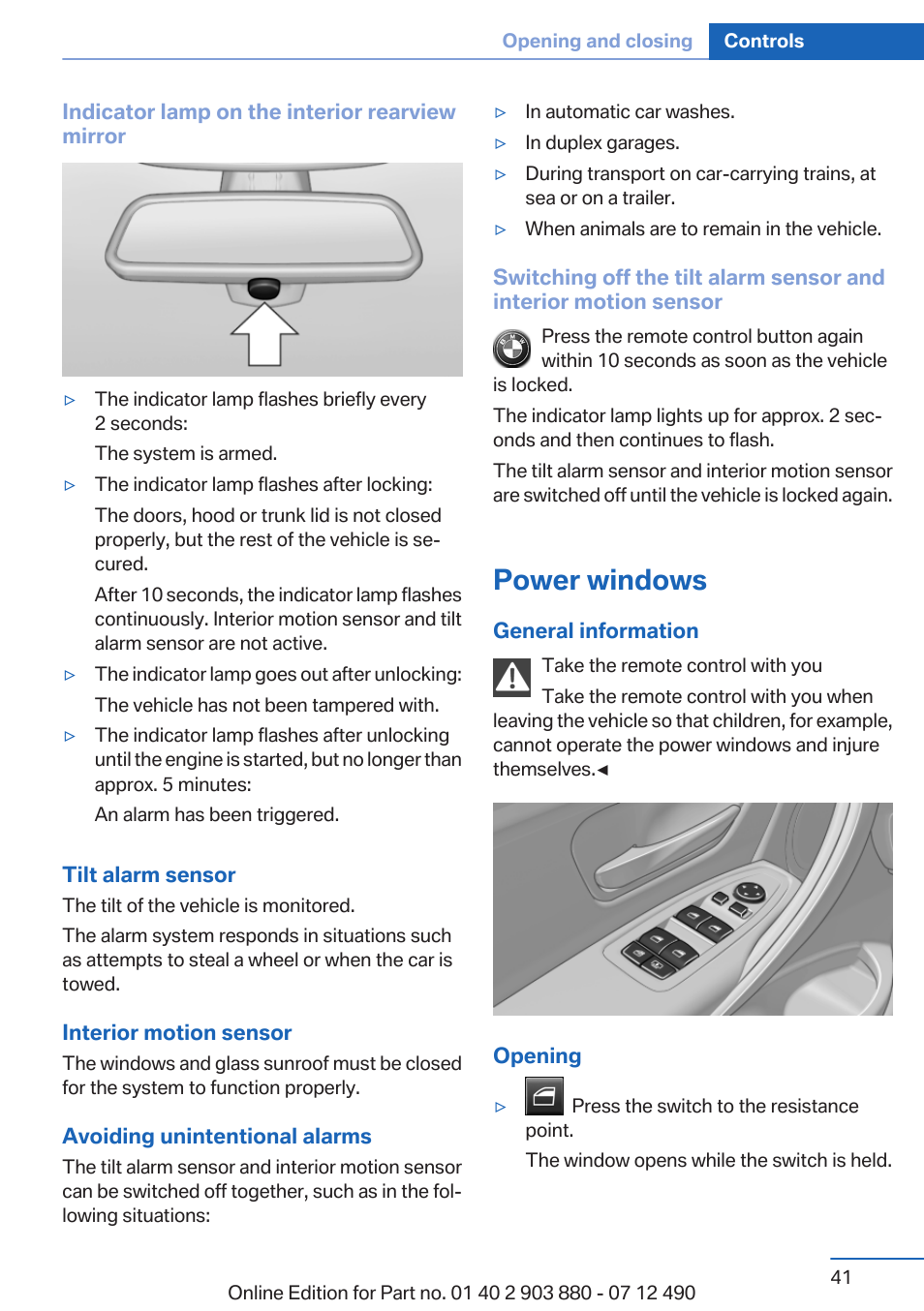 Power windows | BMW 2013 3 Series User Manual | Page 41 / 242