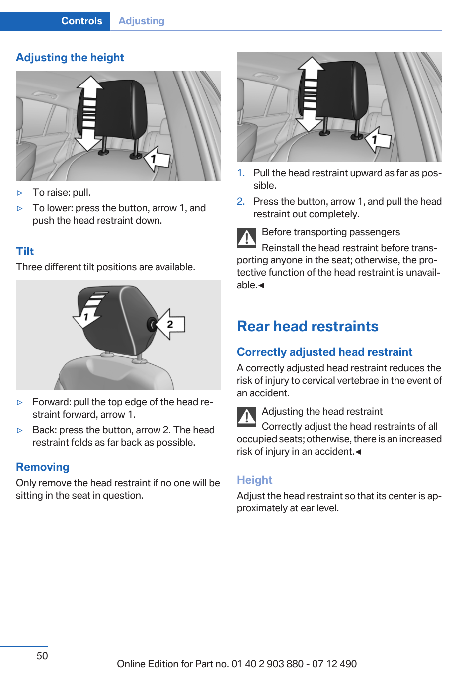 Rear head restraints | BMW 2013 3 Series User Manual | Page 50 / 242