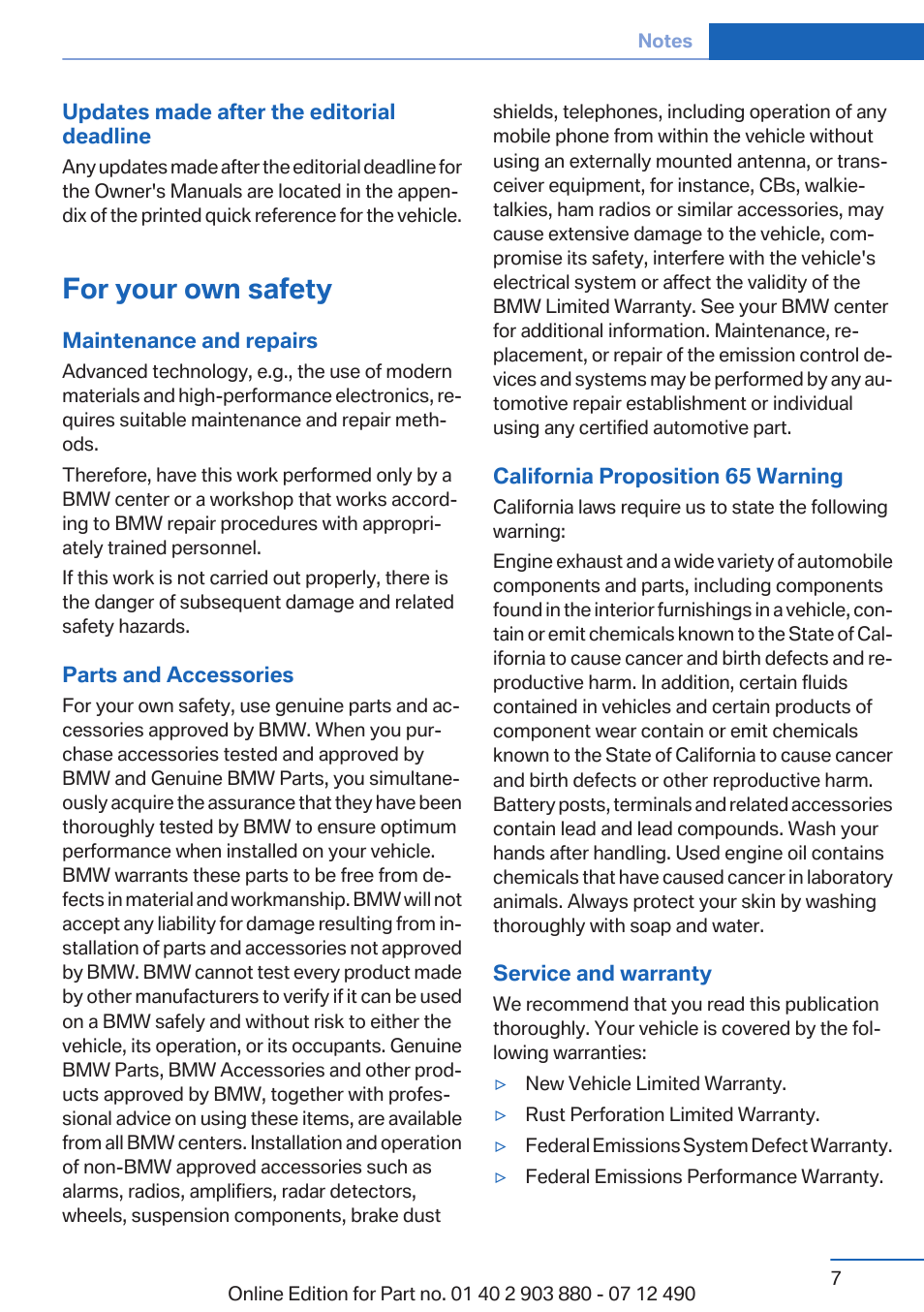 For your own safety | BMW 2013 3 Series User Manual | Page 7 / 242