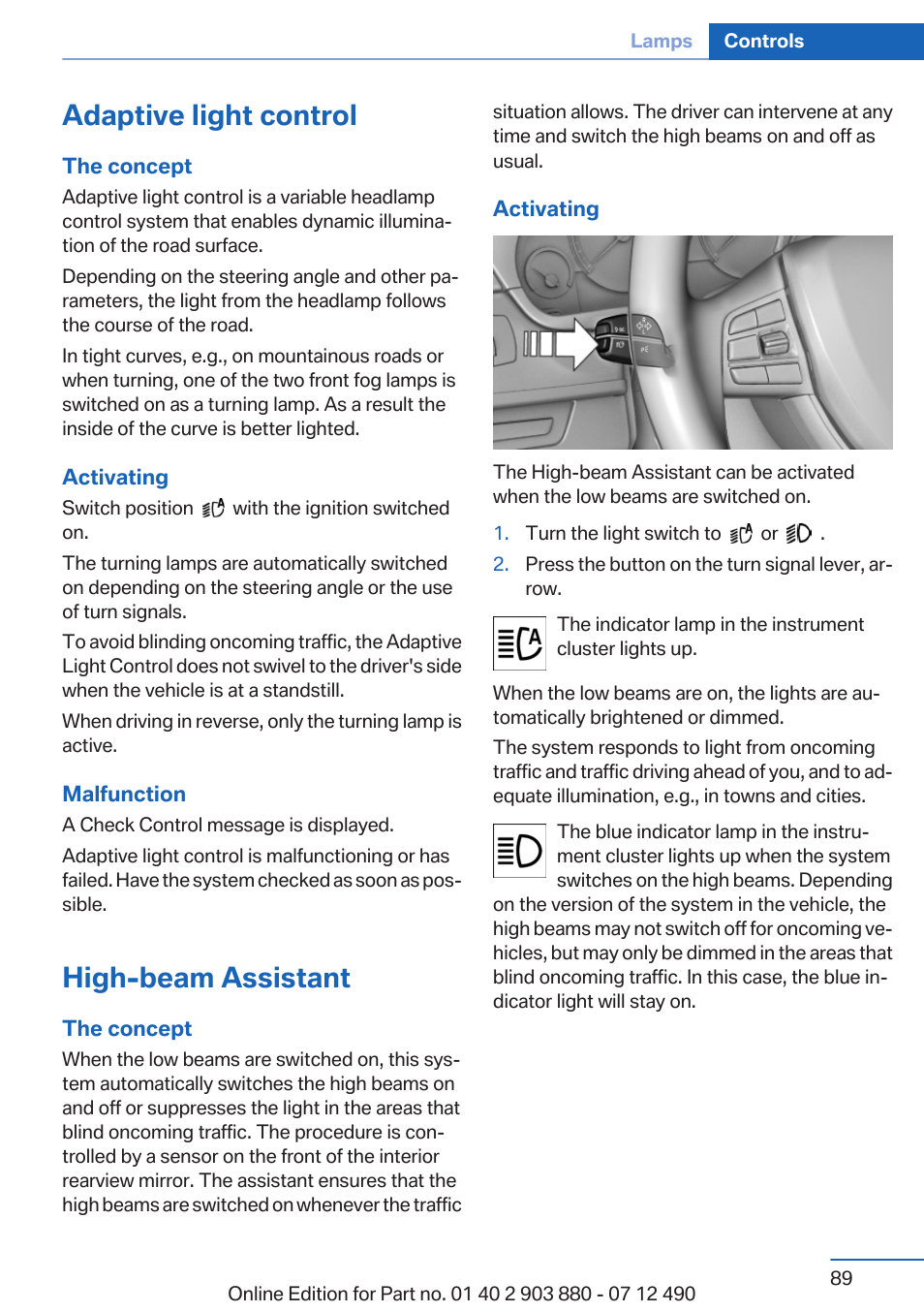 Adaptive light control, High-beam assistant | BMW 2013 3 Series User Manual | Page 89 / 242