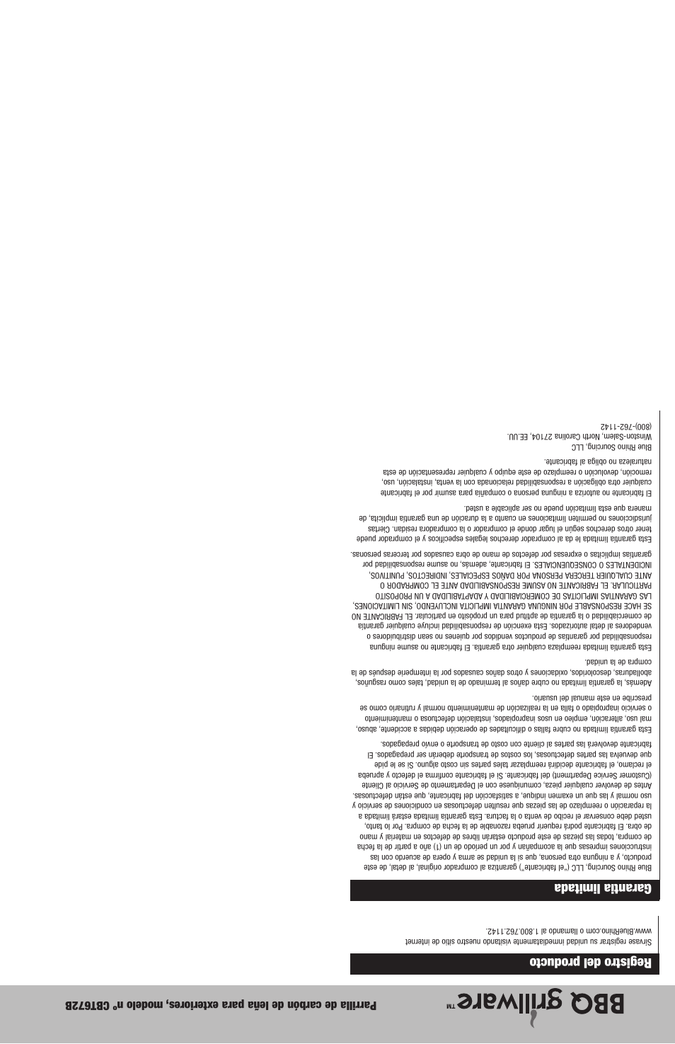 Registro del producto, Garantia limitada | Blue Rhino CBT672B User Manual | Page 9 / 16